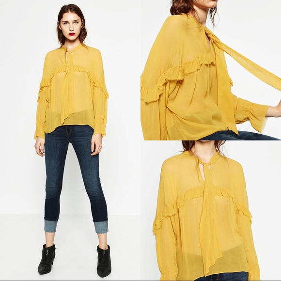 Zara Tops - ZARA yellow sheer blouse